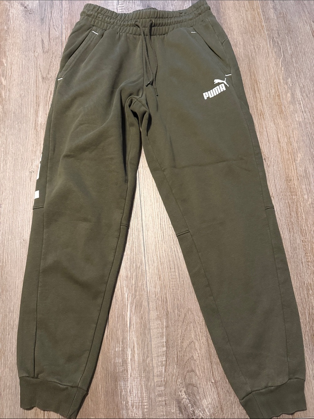Puma Olive Green Jogger Sweatpants with White Logo